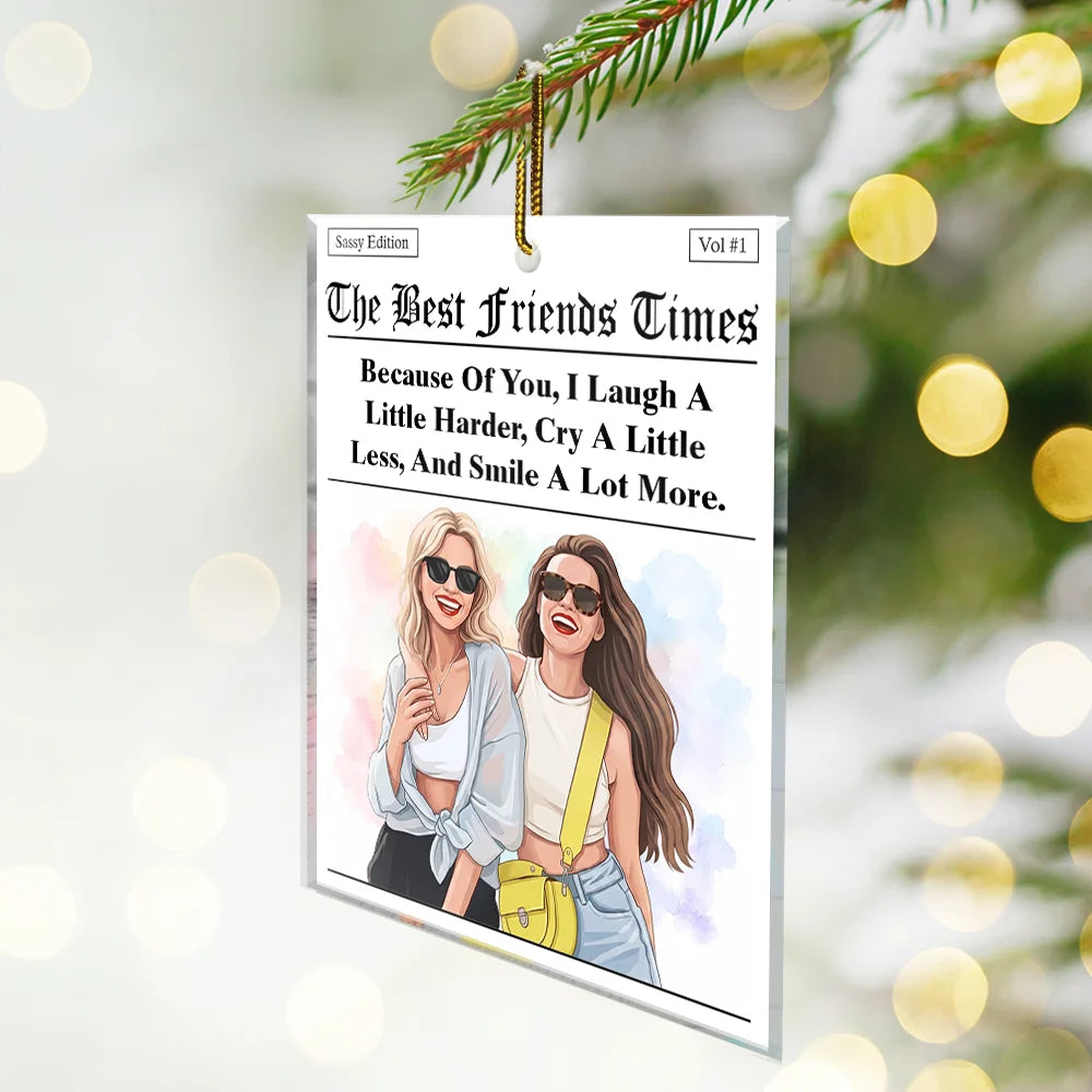 Art Design,Gift For Bestie,Christmas,Humorous,Photo - Semi Realistic Portrait - Custom Photo Semi Realistic Portrait Best Friends Funny Keepsake - Personalized Custom Shaped Acrylic Ornament