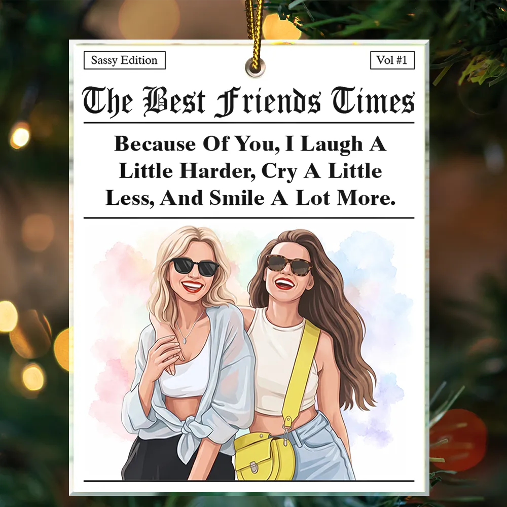Art Design,Gift For Bestie,Christmas,Humorous,Photo - Semi Realistic Portrait - Custom Photo Semi Realistic Portrait Best Friends Funny Keepsake - Personalized Custom Shaped Acrylic Ornament