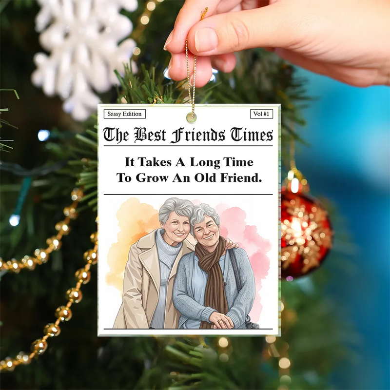 Art Design,Gift For Bestie,Christmas,Humorous,Photo - Semi Realistic Portrait - Custom Photo Semi Realistic Portrait Best Friends Funny Keepsake - Personalized Custom Shaped Acrylic Ornament