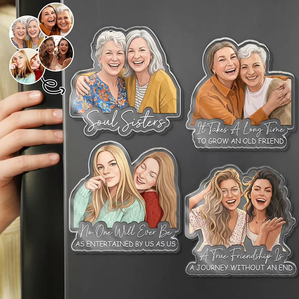 Custom Photo Semi Realistic Portrait Besties Forever - Personalized Acrylic Magnet