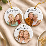 Art Design,Gift For Bestie,Christmas,Photo - Semi Realistic Portrait,Happy - Custom Photo Semi Realistic Portrait Besties Forever - Personalized Circle Ceramic Ornament