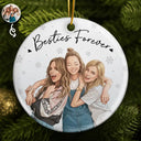 Art Design,Gift For Bestie,Christmas,Photo - Semi Realistic Portrait,Happy - Custom Photo Semi Realistic Portrait Besties Forever - Personalized Circle Ceramic Ornament