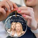 Art Design,Gift For Bestie,Christmas,Photo - Semi Realistic Portrait,Happy - Custom Photo Semi Realistic Portrait Besties Forever - Personalized Circle Glass Ornament