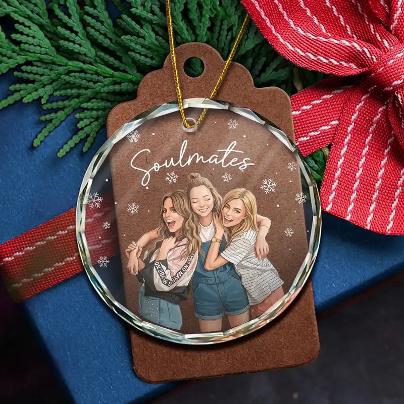 Art Design,Gift For Bestie,Christmas,Photo - Semi Realistic Portrait,Happy - Custom Photo Semi Realistic Portrait Besties Forever - Personalized Circle Glass Ornament