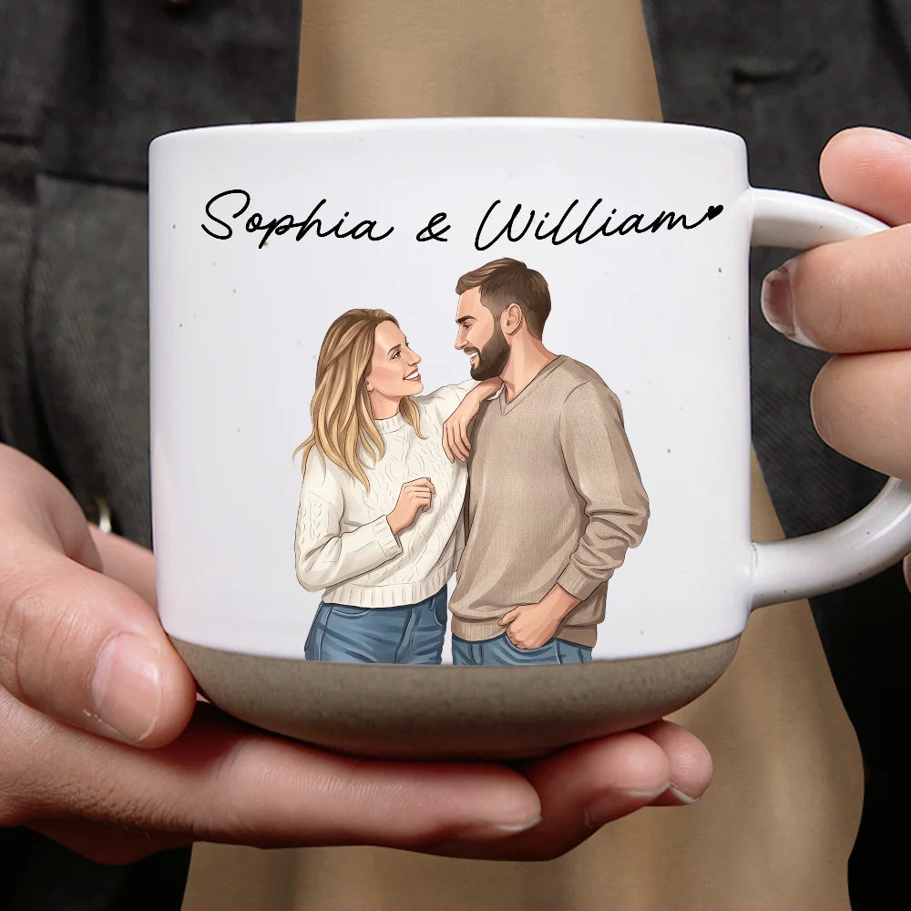Custom Photo,Art Design,Gift For Couples,Romantic,Photo - Semi Realistic Portrait - Custom Photo Semi Realistic Portrait Couple I Love You - Personalized Pottery Mug