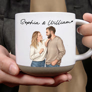 Custom Photo,Art Design,Gift For Couples,Romantic,Photo - Semi Realistic Portrait - Custom Photo Semi Realistic Portrait Couple I Love You - Personalized Pottery Mug