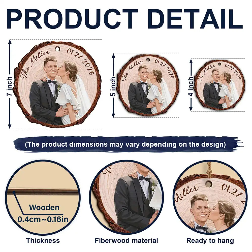 Art Design,Christmas,Married Couple,Gift For Couples,Photo - Semi Realistic Portrait,Happy - Custom Photo Semi Realistic Portrait Couple Romantic Portrait - Personalized Custom Shaped Wooden Ornament