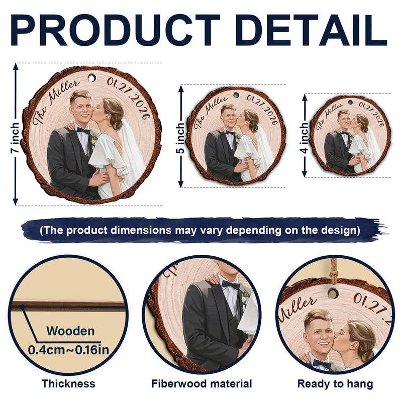 Art Design,Christmas,Married Couple,Gift For Couples,Photo - Semi Realistic Portrait,Happy - Custom Photo Semi Realistic Portrait Couple Romantic Portrait - Personalized Custom Shaped Wooden Ornament