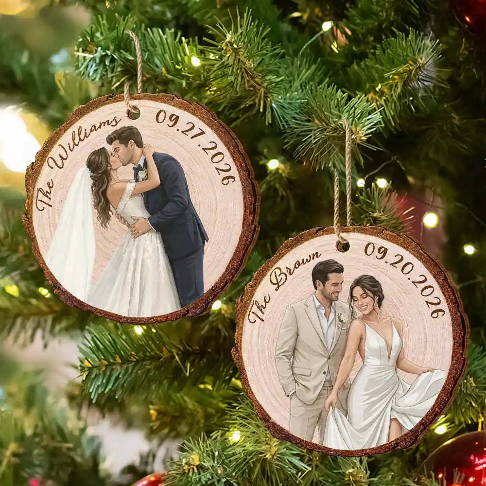 Art Design,Christmas,Married Couple,Gift For Couples,Photo - Semi Realistic Portrait,Happy - Custom Photo Semi Realistic Portrait Couple Romantic Portrait - Personalized Custom Shaped Wooden Ornament