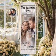 Custom Photo, Art Design, Gift For Couples, Engaged Couple, Wedding, Romantic, Photo - Semi Realistic Portrait - Custom Photo Semi Realistic Portrait Couple The Wedding Post - Personalized Vertical Banner