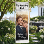 Custom Photo, Art Design, Gift For Couples, Engaged Couple, Wedding, Romantic, Photo - Semi Realistic Portrait - Custom Photo Semi Realistic Portrait Couple The Wedding Post - Personalized Vertical Banner