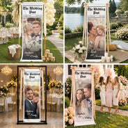 Custom Photo, Art Design, Gift For Couples, Engaged Couple, Wedding, Romantic, Photo - Semi Realistic Portrait - Custom Photo Semi Realistic Portrait Couple The Wedding Post - Personalized Vertical Banner