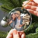 Travel,Art Design,Christmas,Romantic,Gift For Couples,Photo - Semi Realistic Portrait - Custom Photo Semi Realistic Portrait Couple Travel Memories - Personalized Circle Glass Ornament