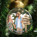 Travel,Art Design,Christmas,Romantic,Gift For Couples,Photo - Semi Realistic Portrait - Custom Photo Semi Realistic Portrait Couple Travel Memories - Personalized Circle Glass Ornament