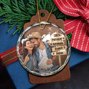 Travel,Art Design,Christmas,Romantic,Gift For Couples,Photo - Semi Realistic Portrait - Custom Photo Semi Realistic Portrait Couple Travel Memories - Personalized Circle Glass Ornament
