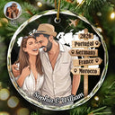 Travel,Art Design,Christmas,Romantic,Gift For Couples,Photo - Semi Realistic Portrait - Custom Photo Semi Realistic Portrait Couple Travel Memories - Personalized Circle Glass Ornament