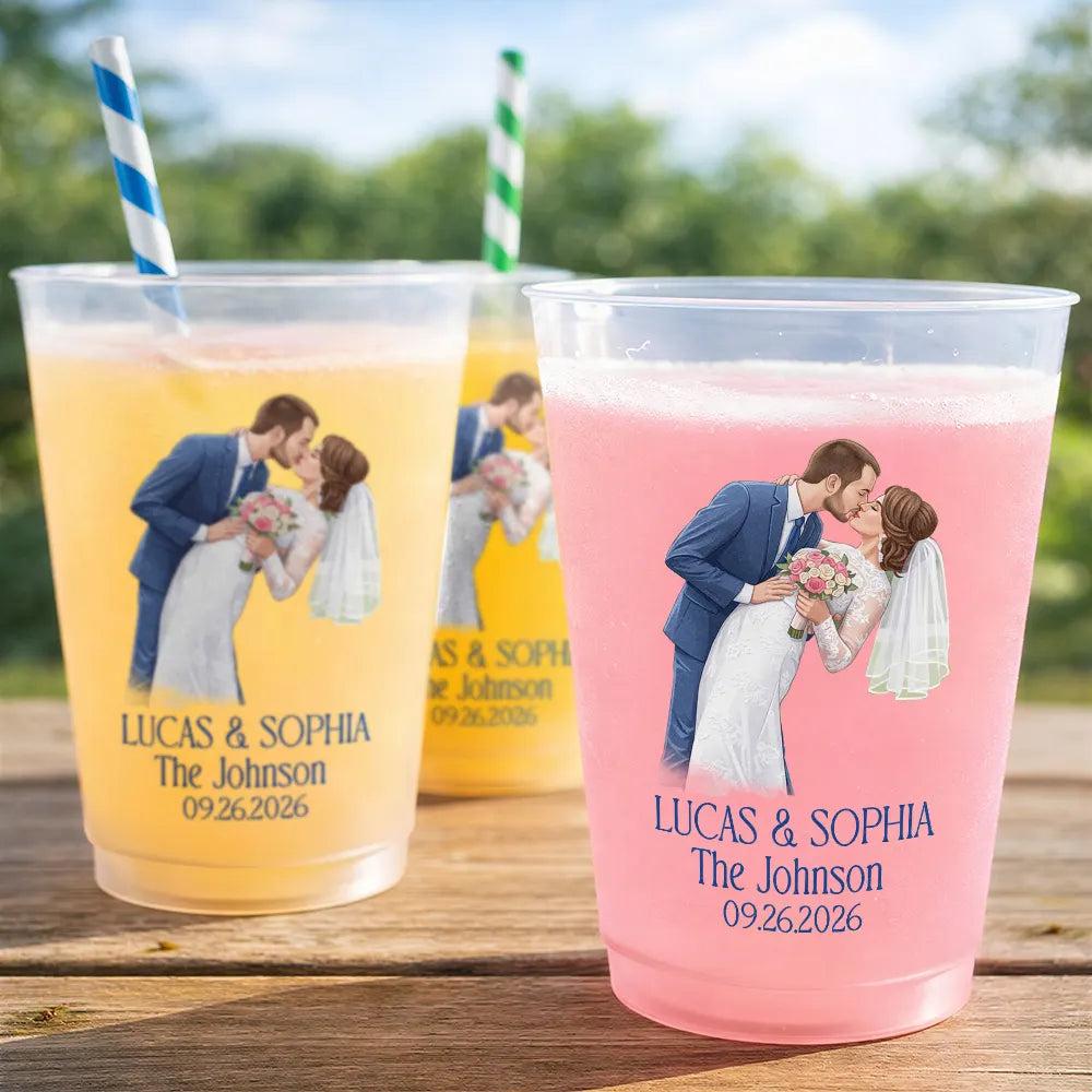 Gift For Couples, Married Couple, Custom Photo, Art Design, Wedding, Romantic, Photo - Semi Realistic Portrait - Custom Photo Semi Realistic Portrait Couples Wedding Engaged Bachelor Party - Personalized Frosted Cups