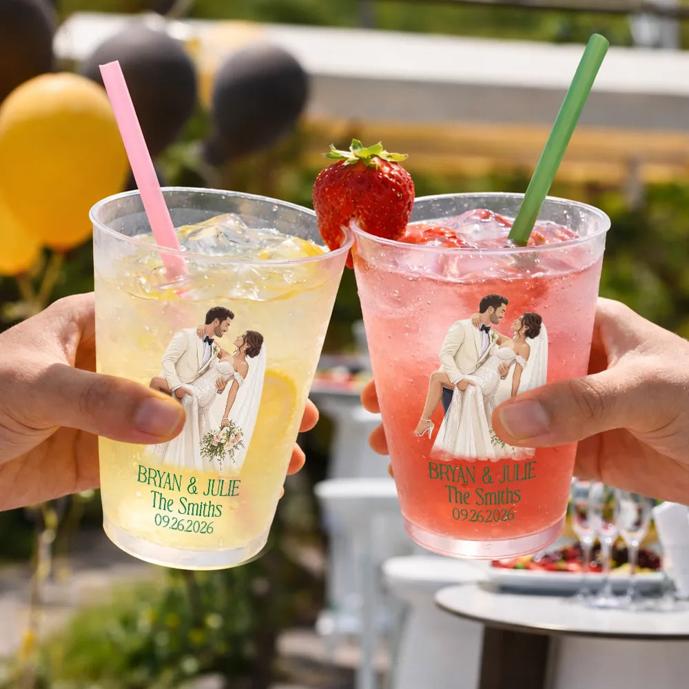 Gift For Couples, Married Couple, Custom Photo, Art Design, Wedding, Romantic, Photo - Semi Realistic Portrait - Custom Photo Semi Realistic Portrait Couples Wedding Engaged Bachelor Party - Personalized Frosted Cups