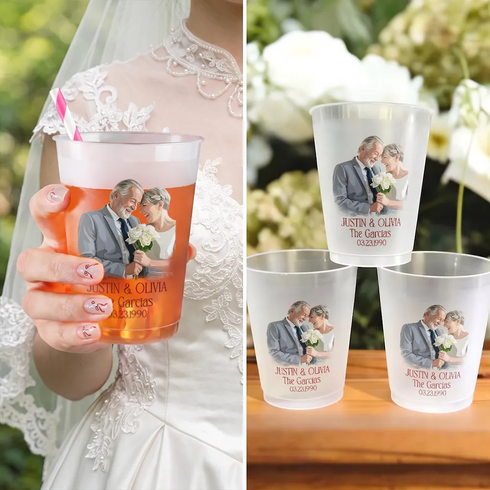 Gift For Couples, Married Couple, Custom Photo, Art Design, Wedding, Romantic, Photo - Semi Realistic Portrait - Custom Photo Semi Realistic Portrait Couples Wedding Engaged Bachelor Party - Personalized Frosted Cups