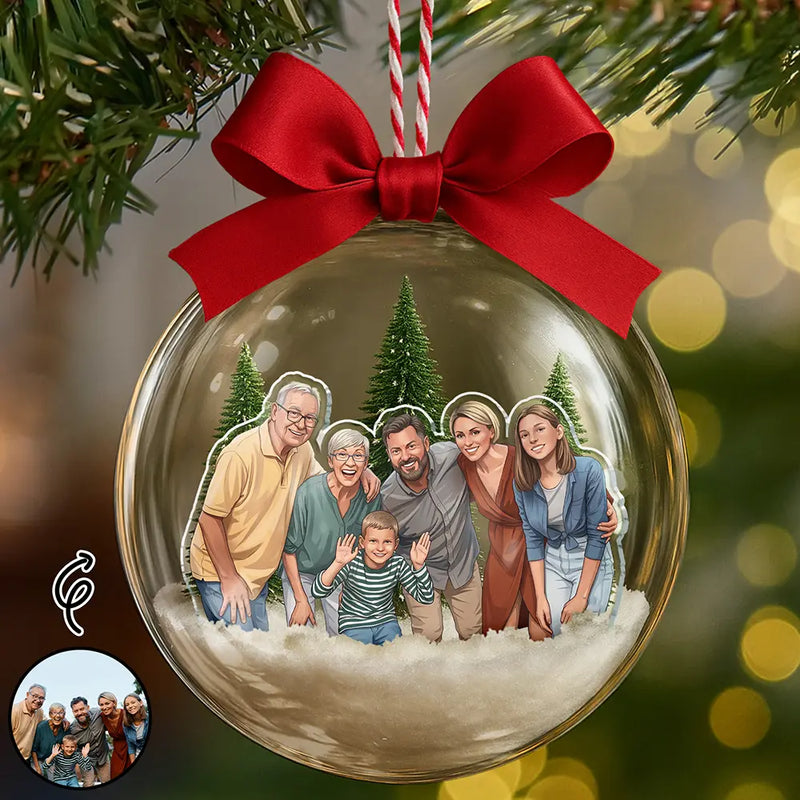 Art Design,Gift For Bestie,Christmas,Cozy,Photo - Semi Realistic Portrait - Custom Photo Semi Realistic Portrait Family Bestie Couple Portrait - Personalized 3D Acrylic Ball Ornament