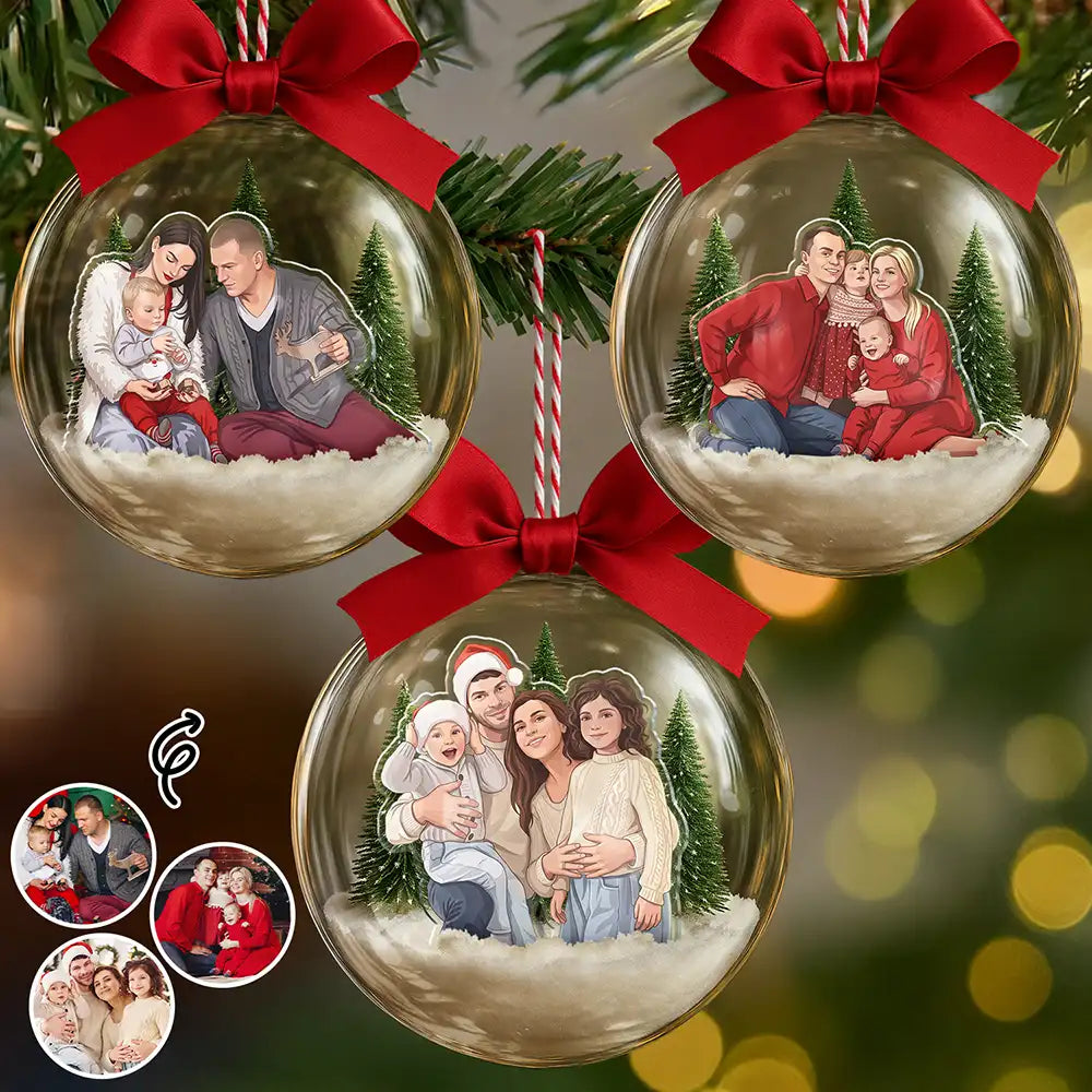 Art Design,Gift For Bestie,Christmas,Cozy,Photo - Semi Realistic Portrait - Custom Photo Semi Realistic Portrait Family Bestie Couple Portrait - Personalized 3D Acrylic Ball Ornament
