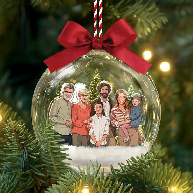 Art Design,Gift For Bestie,Christmas,Cozy,Photo - Semi Realistic Portrait - Custom Photo Semi Realistic Portrait Family Bestie Couple Portrait - Personalized 3D Acrylic Ball Ornament