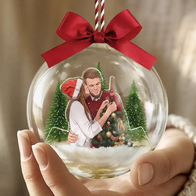 Art Design,Gift For Bestie,Christmas,Cozy,Photo - Semi Realistic Portrait - Custom Photo Semi Realistic Portrait Family Bestie Couple Portrait - Personalized 3D Acrylic Ball Ornament