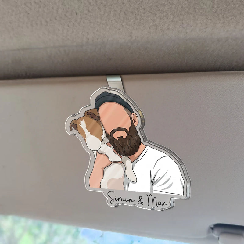 Custom Photo, Art Design, Family, Adorable, Photo - Semi Realistic Portrait - Custom Photo Semi Realistic Portrait Family Couple Pet Lovers Portrait - Personalized Custom Shaped Acrylic Car Visor Clip