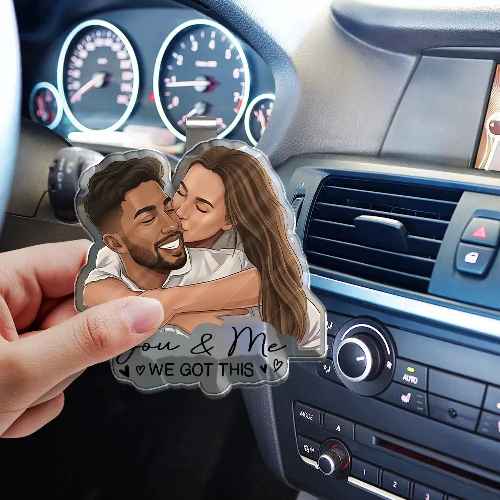 Custom Photo, Art Design, Family, Adorable, Photo - Semi Realistic Portrait - Custom Photo Semi Realistic Portrait Family Couple Pet Lovers Portrait - Personalized Custom Shaped Acrylic Car Visor Clip