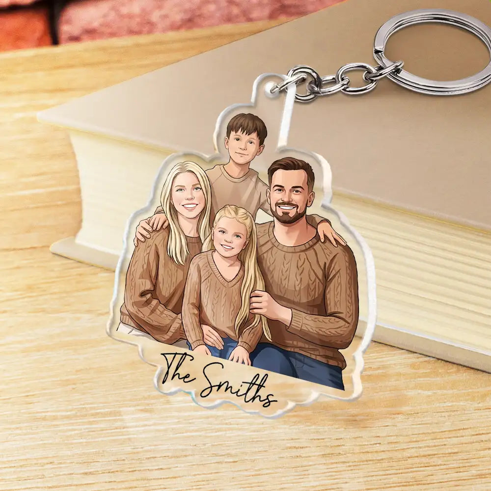 Custom Photo, Art Design, Family, Adorable, Photo - Semi Realistic Portrait - Custom Photo Semi Realistic Portrait Family Couple Pet Lovers Portrait - Personalized Acrylic Keychain