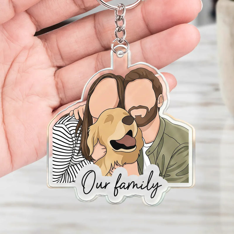 Custom Photo, Art Design, Family, Adorable, Photo - Semi Realistic Portrait - Custom Photo Semi Realistic Portrait Family Couple Pet Lovers Portrait - Personalized Acrylic Keychain