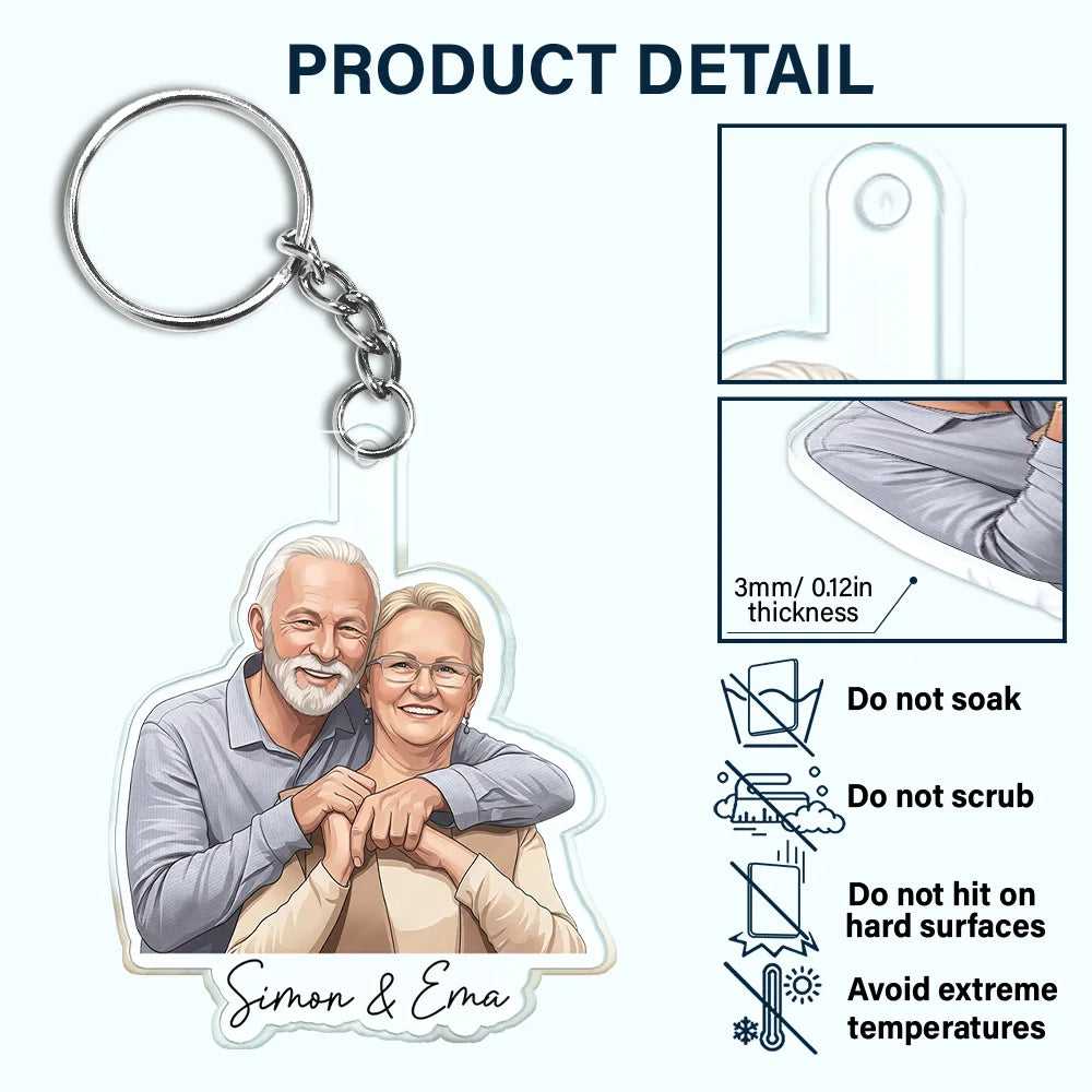 Custom Photo, Art Design, Family, Adorable, Photo - Semi Realistic Portrait - Custom Photo Semi Realistic Portrait Family Couple Pet Lovers Portrait - Personalized Acrylic Keychain