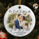 Art Design,Christmas,Married Couple,Romantic,Gift For Couples,Photo - Semi Realistic Portrait - Custom Photo Semi Realistic Portrait First Christmas As Mr & Mrs Couples - Personalized Circle Ceramic Ornament
