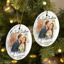 Art Design,Christmas,Married Couple,Romantic,Gift For Couples,Photo - Semi Realistic Portrait - Custom Photo Semi Realistic Portrait First Christmas As Mr & Mrs Couples - Personalized Circle Ceramic Ornament