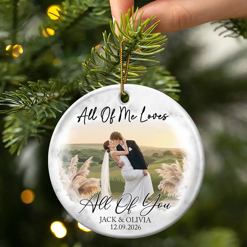 Art Design,Christmas,Married Couple,Romantic,Gift For Couples,Photo - Semi Realistic Portrait - Custom Photo Semi Realistic Portrait First Christmas As Mr & Mrs Couples - Personalized Circle Ceramic Ornament