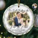 Art Design, Christmas, Married Couple, Romantic, Gift For Couples, Photo - Semi Realistic Portrait - Custom Photo Semi Realistic Portrait First Christmas As Mr & Mrs Couples - Personalized Glass Ornament