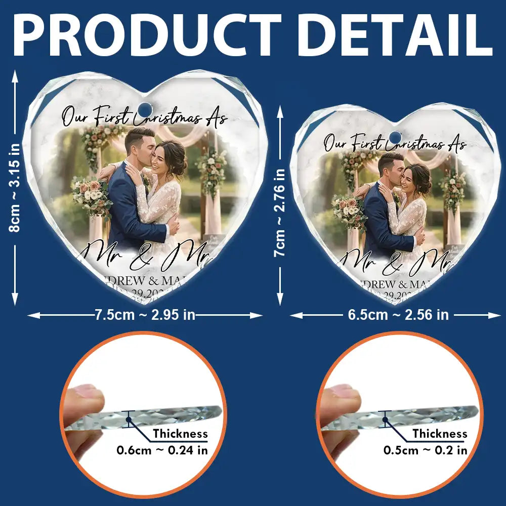 Art Design, Christmas, Married Couple, Romantic, Gift For Couples, Photo - Semi Realistic Portrait - Custom Photo Semi Realistic Portrait First Christmas As Mr & Mrs Couples - Personalized Glass Ornament