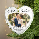 Art Design, Christmas, Married Couple, Romantic, Gift For Couples, Photo - Semi Realistic Portrait - Custom Photo Semi Realistic Portrait First Christmas As Mr & Mrs Couples - Personalized Glass Ornament