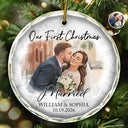 Art Design, Christmas, Married Couple, Romantic, Gift For Couples, Photo - Semi Realistic Portrait - Custom Photo Semi Realistic Portrait First Christmas As Mr & Mrs Couples - Personalized Glass Ornament
