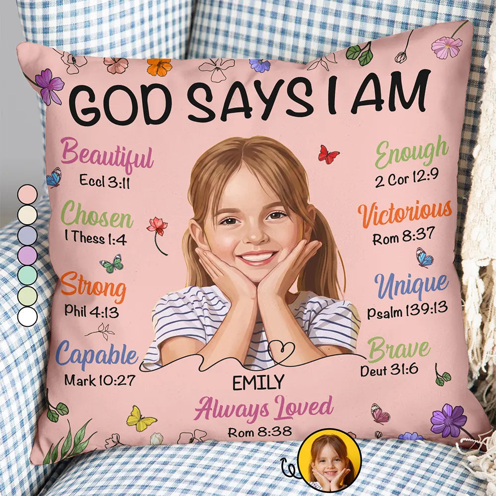 Custom Photo Semi Realistic Portrait God Says I Am - Personalized Pillow