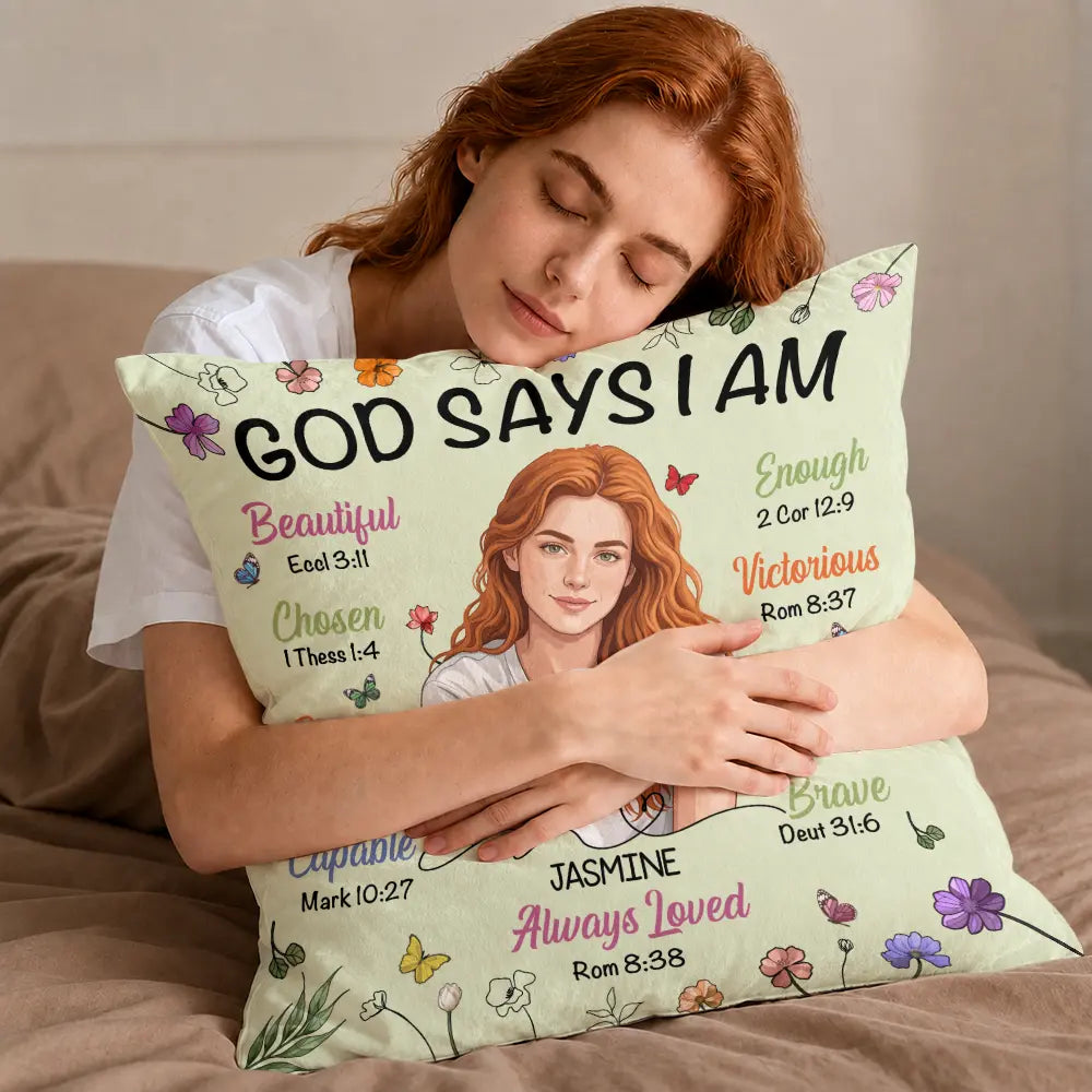 Art Design,Confident,Christmas,Gift For Yourself,Photo - Semi Realistic Portrait - Custom Photo Semi Realistic Portrait God Says I Am - Personalized Pillow
