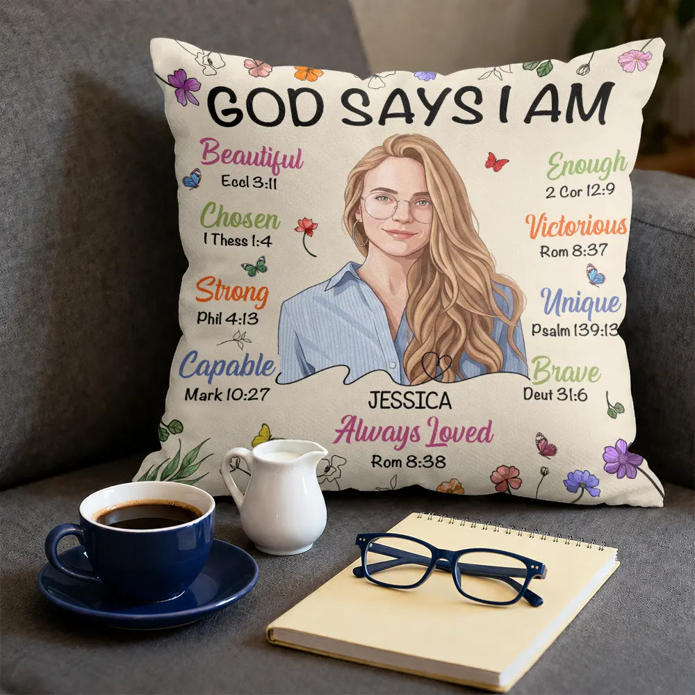 Art Design,Confident,Christmas,Gift For Yourself,Photo - Semi Realistic Portrait - Custom Photo Semi Realistic Portrait God Says I Am - Personalized Pillow