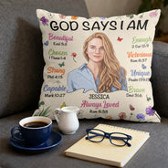 Art Design,Confident,Christmas,Gift For Yourself,Photo - Semi Realistic Portrait - Custom Photo Semi Realistic Portrait God Says I Am - Personalized Pillow