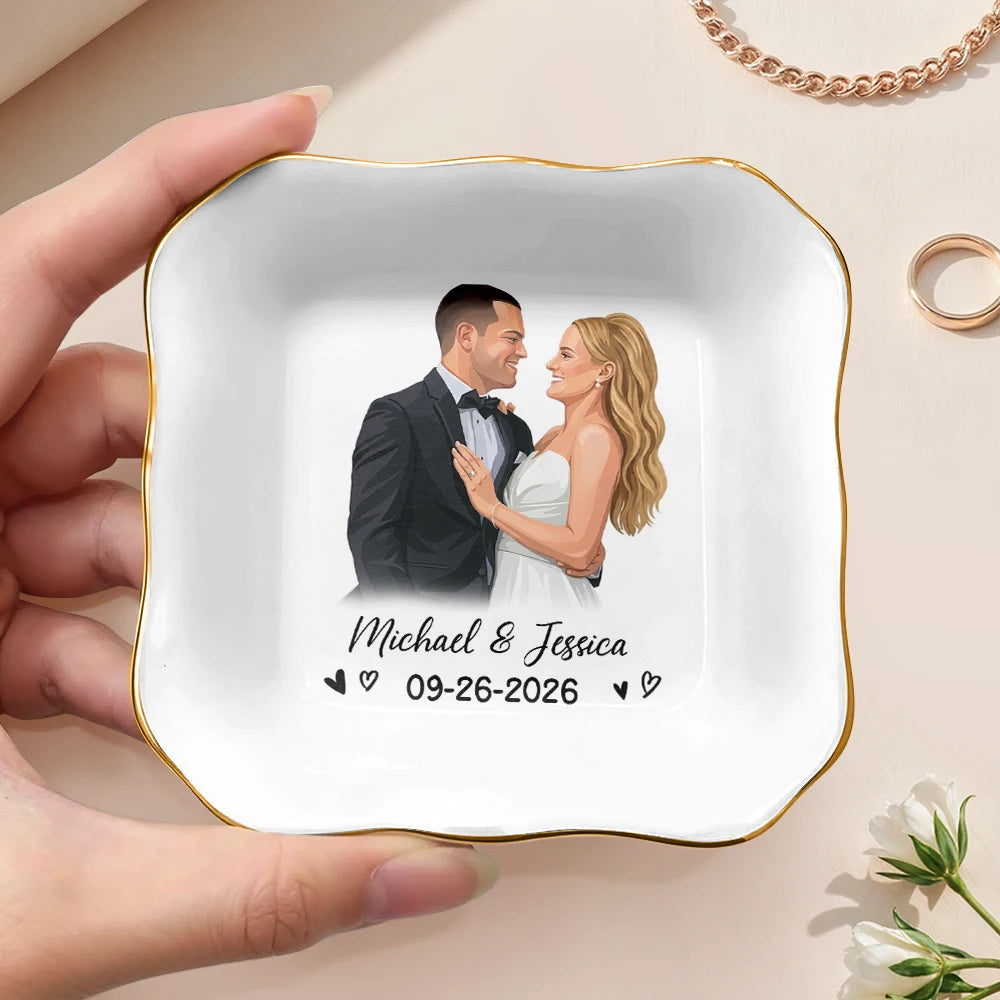 Custom Photo, Art Design, Gift For Couples, Romantic, Photo - Semi Realistic Portrait - Custom Photo Semi Realistic Portrait Happy Couple Anniversary - Personalized Ring Dish