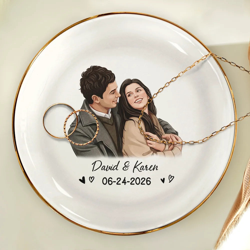 Custom Photo, Art Design, Gift For Couples, Romantic, Photo - Semi Realistic Portrait - Custom Photo Semi Realistic Portrait Happy Couple Anniversary - Personalized Ring Dish