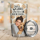 Art Design, Confident, Pet Lovers, Photo - Semi Realistic Portrait - Custom Photo Semi Realistic Portrait Just A Girl Who Loves Her Dog - Personalized Tumbler