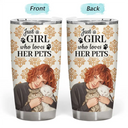 Art Design, Confident, Pet Lovers, Photo - Semi Realistic Portrait - Custom Photo Semi Realistic Portrait Just A Girl Who Loves Her Dog - Personalized Tumbler