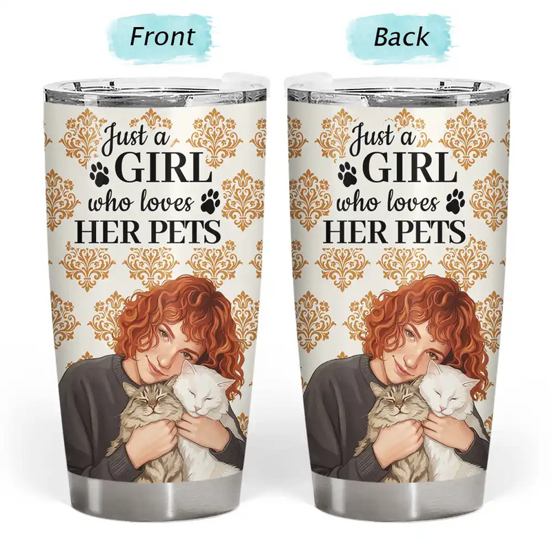 Art Design, Confident, Pet Lovers, Photo - Semi Realistic Portrait - Custom Photo Semi Realistic Portrait Just A Girl Who Loves Her Dog - Personalized Tumbler