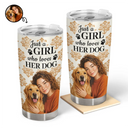 Art Design, Confident, Pet Lovers, Photo - Semi Realistic Portrait - Custom Photo Semi Realistic Portrait Just A Girl Who Loves Her Dog - Personalized Tumbler