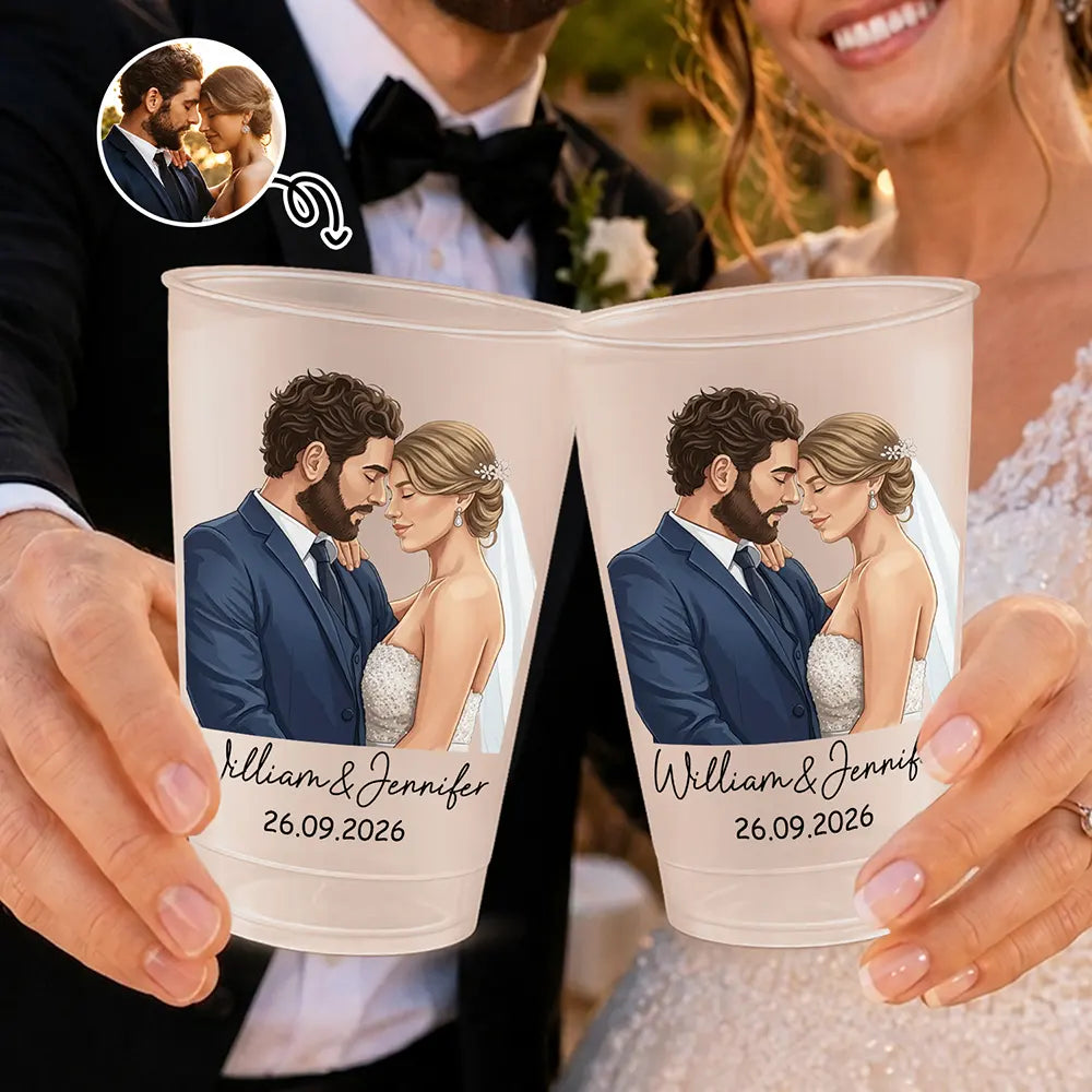 Custom Photo, Art Design, Gift For Couples, Romantic, Photo - Semi Realistic Portrait - Custom Photo Semi Realistic Portrait Romantic Couple - Personalized Frosted Cups